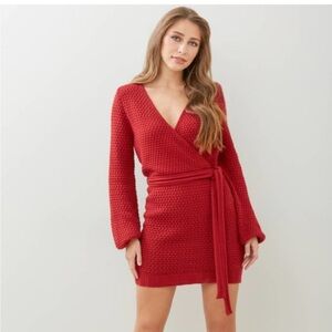Red Knit Wrap Dress
